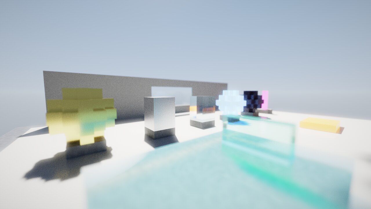 Depth of field across a still-life of voxel materials