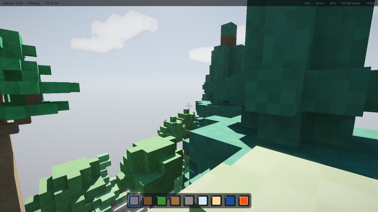 First-person editing view with tool tray and heads-up display