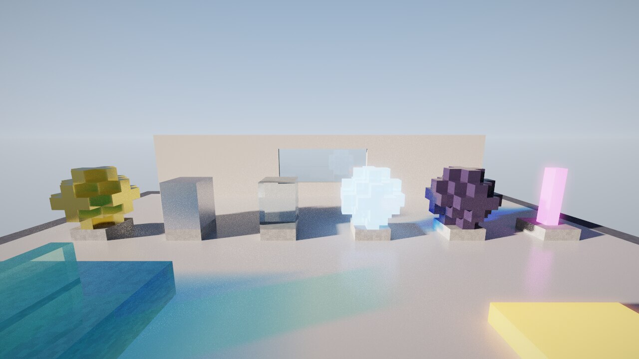 Gold, iron, glass, crystal, obsidian and neon on a marble stage