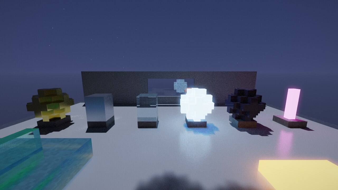 Night scene lit by a glowing crystal, neon and lava